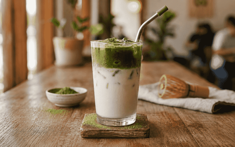 Recept på iced matchalatte: kall, krämig och enkel att göra