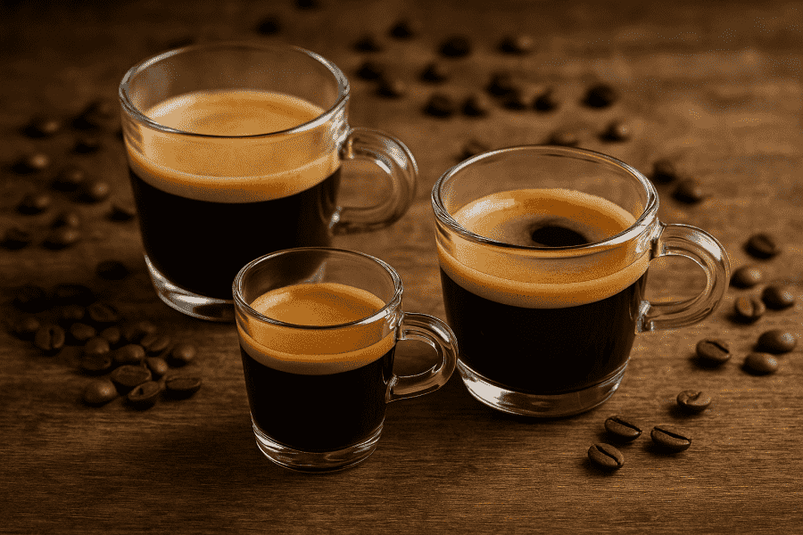 ristretto, espresso och lungo