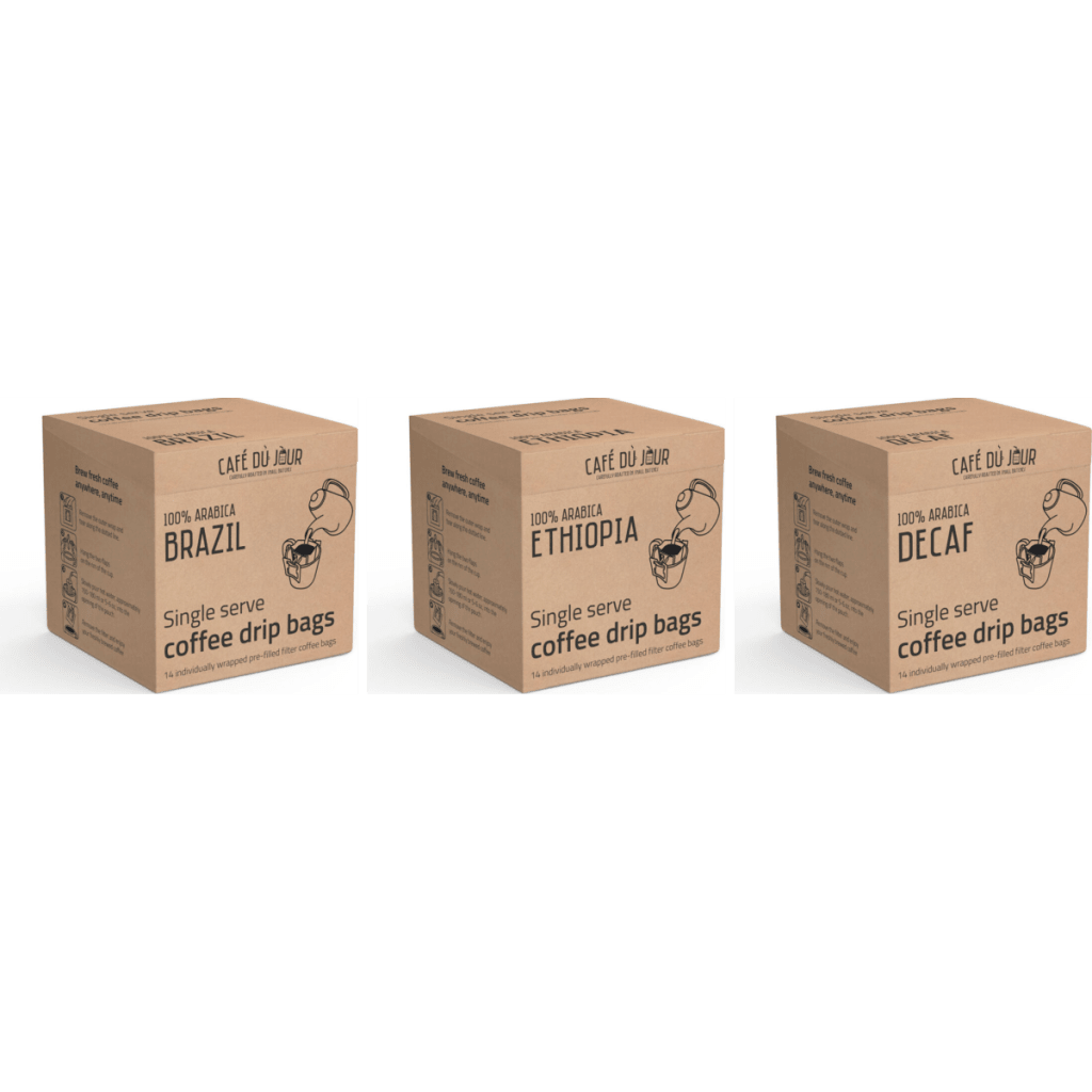 Single Serve Drip Bags Trio - Brasilien, Etiopien & Koffeinfri 3 x 14 st