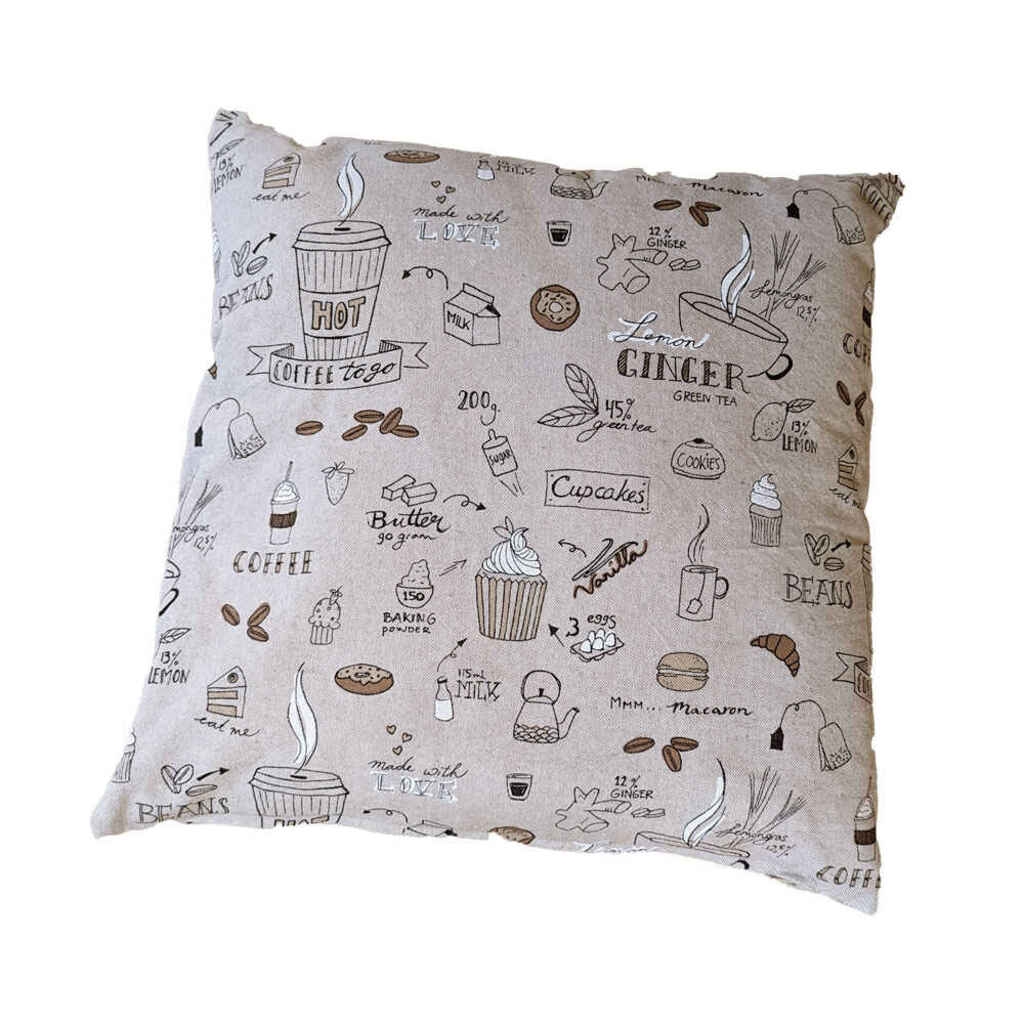 Handgjord kaffetematisk kudde 45 x 45 cm