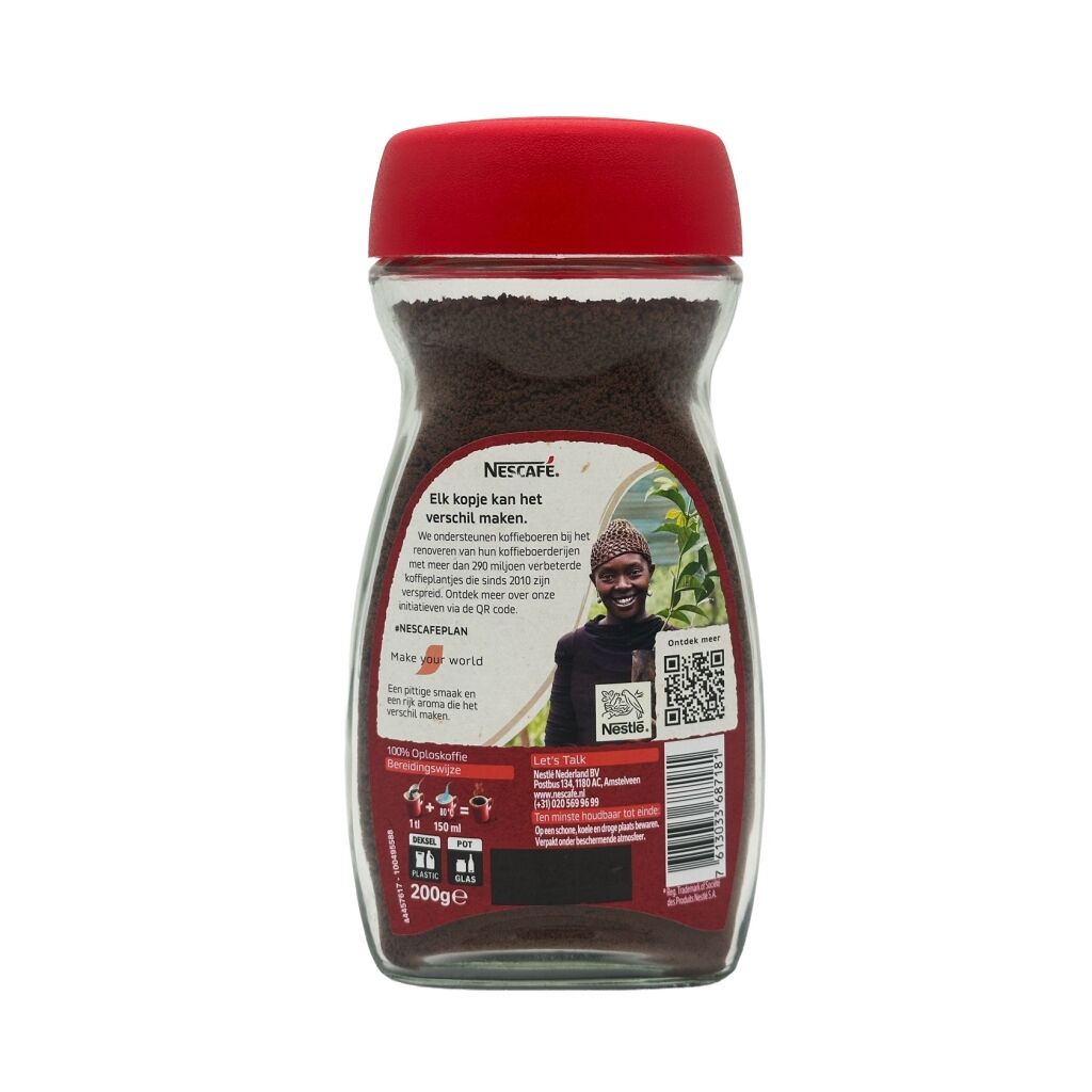 Baksida av en burk Nescafé snabbkaffe