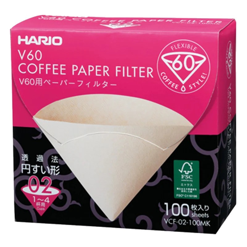 Hario V60 kaffefilter - storlek 02 bruna (VCF-02-100MK) i ask - 100 st