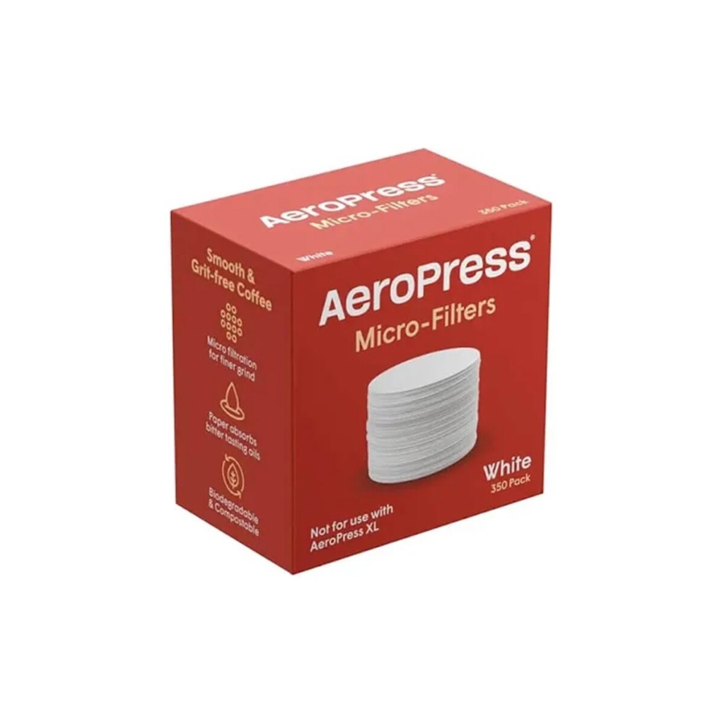 Sidan av förpackningen med mikrofilter till AeroPress Go