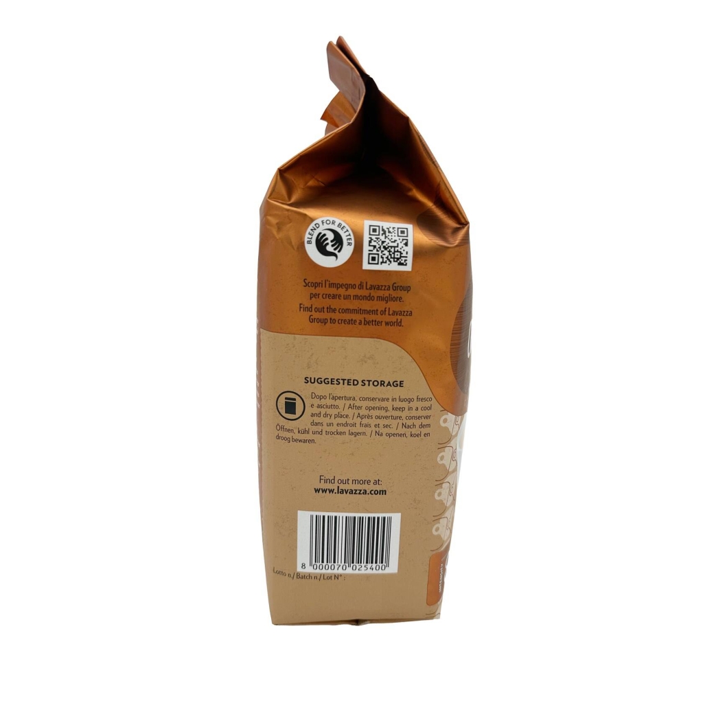 Sidovy av en påse Lavazza Crema e Aroma kaffebönor, 1 kg