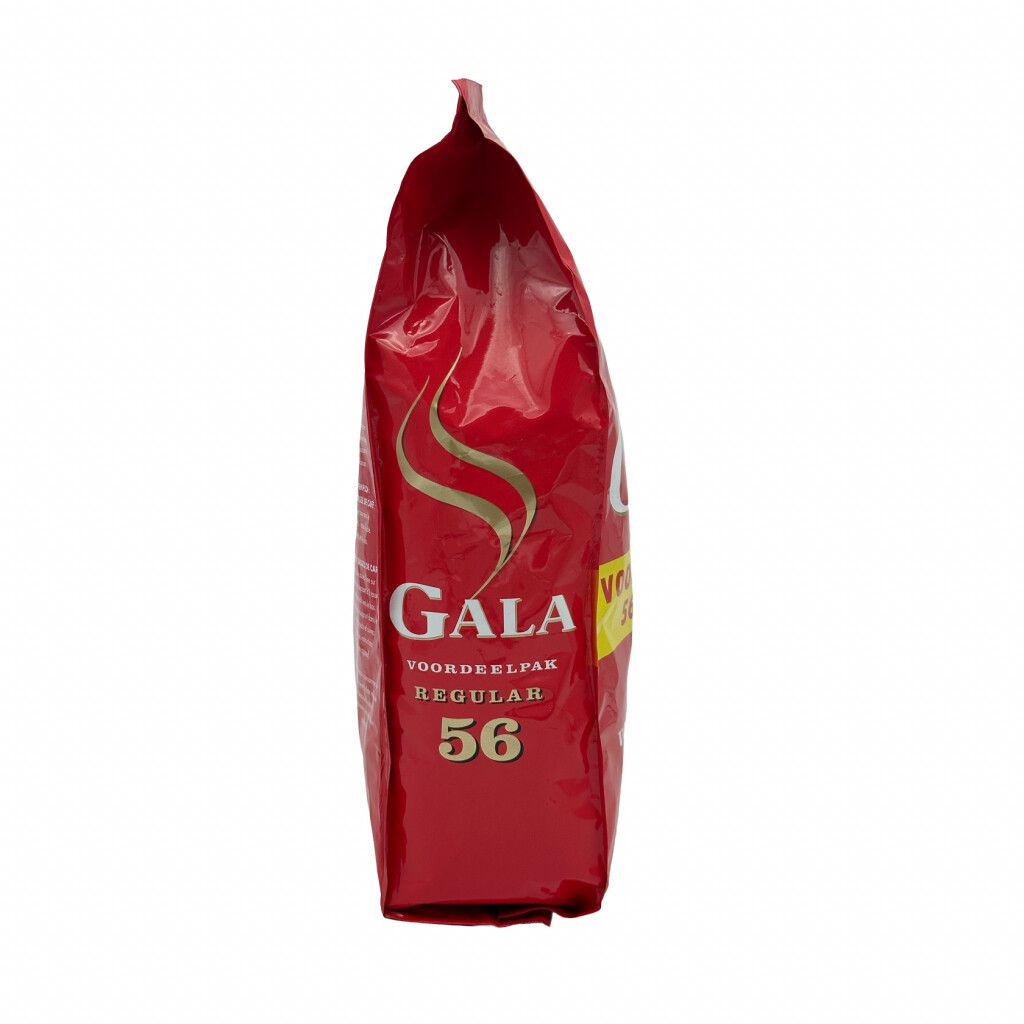 Sida av en påse kaffe med 56 kaffepads från Gala Regular