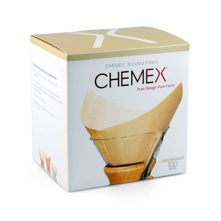 Chemex kaffefilter - FSU-100 Bonded (vikta) & naturliga - 100 st