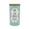 Framsida av en burk om 340 g chai tea latte-mix med vaniljsmak