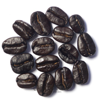 Mycket mörkrostade kaffebönor